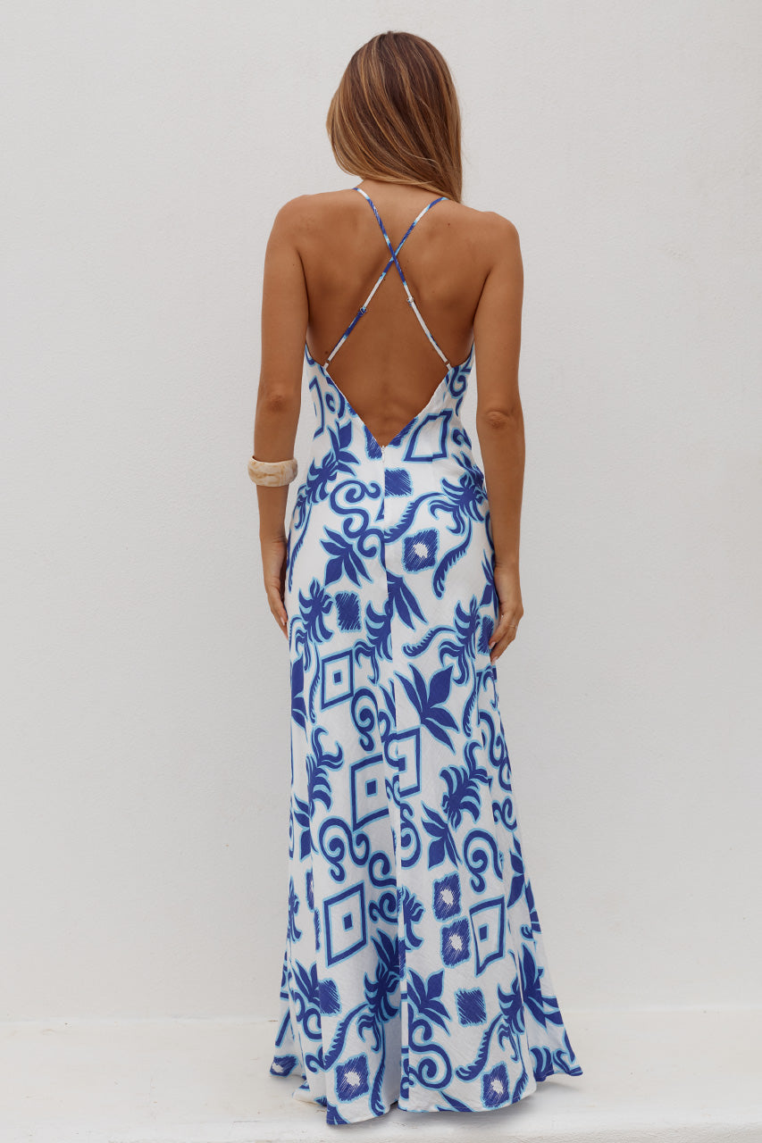 KEILANA CROSS BACK MAXI DRESS - MADDIE BLUE
