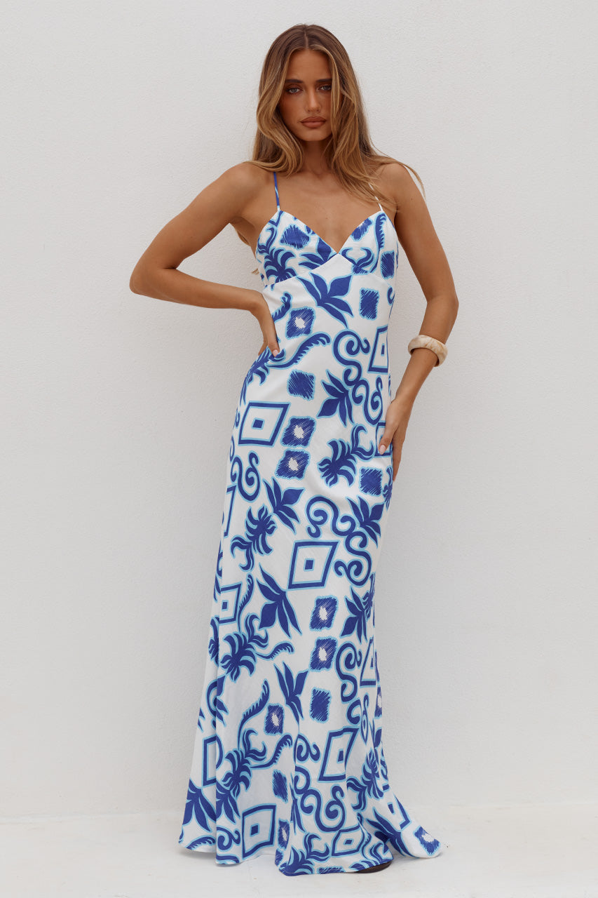 KEILANA CROSS BACK MAXI DRESS - MADDIE BLUE
