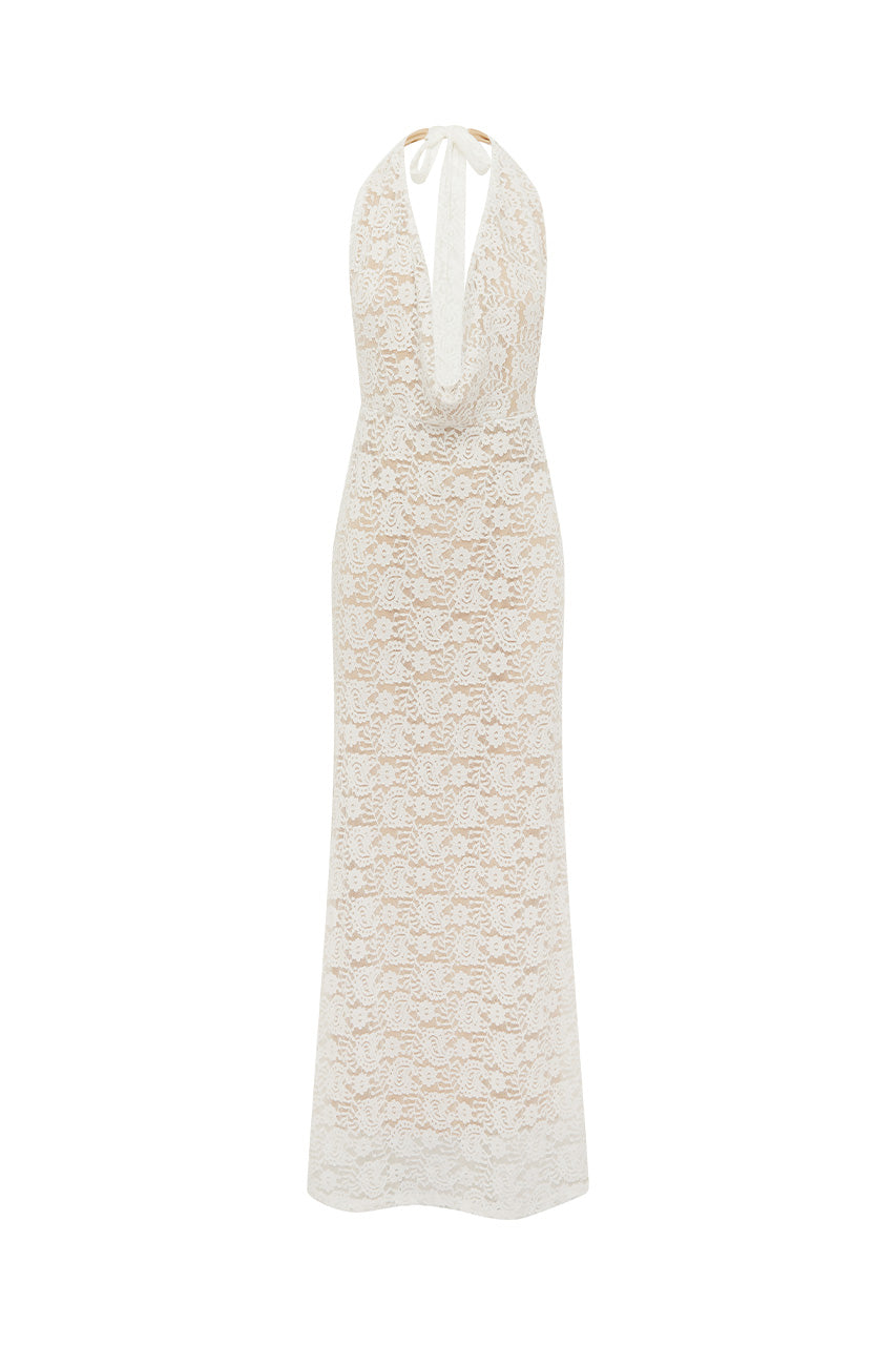 KYLO PLUNGE COWL MAXI DRESS - WHITE