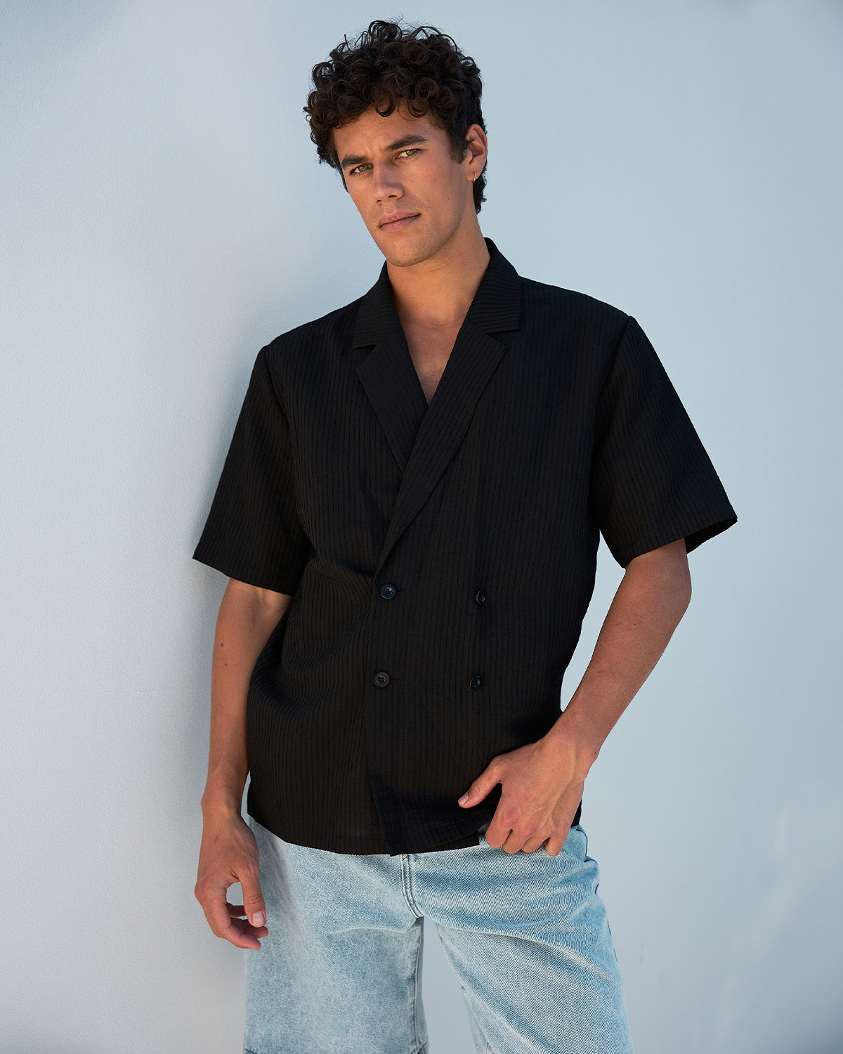 LASZLO DOUBLE BREASTED SHIRT - BLACK