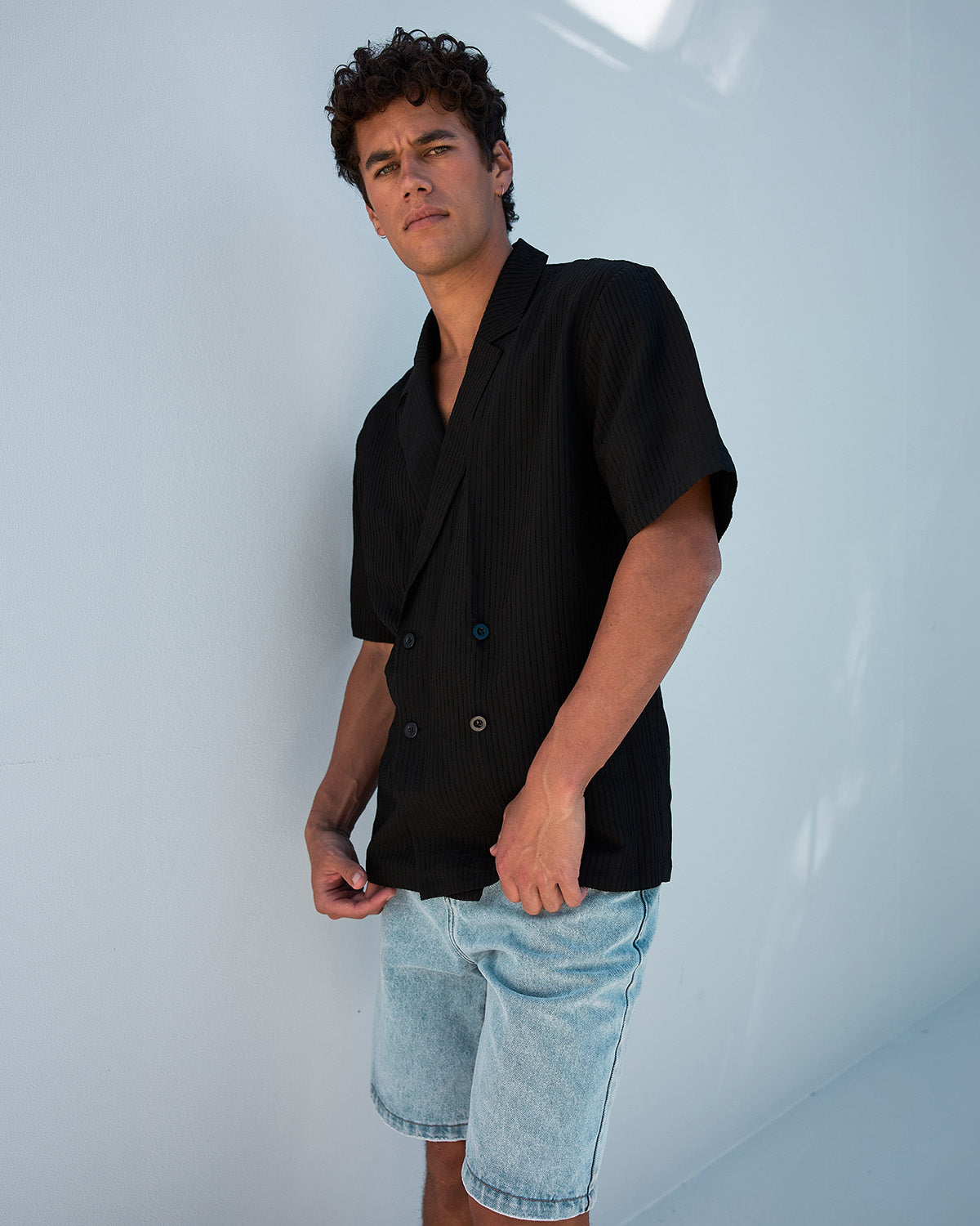 LASZLO DOUBLE BREASTED SHIRT - BLACK