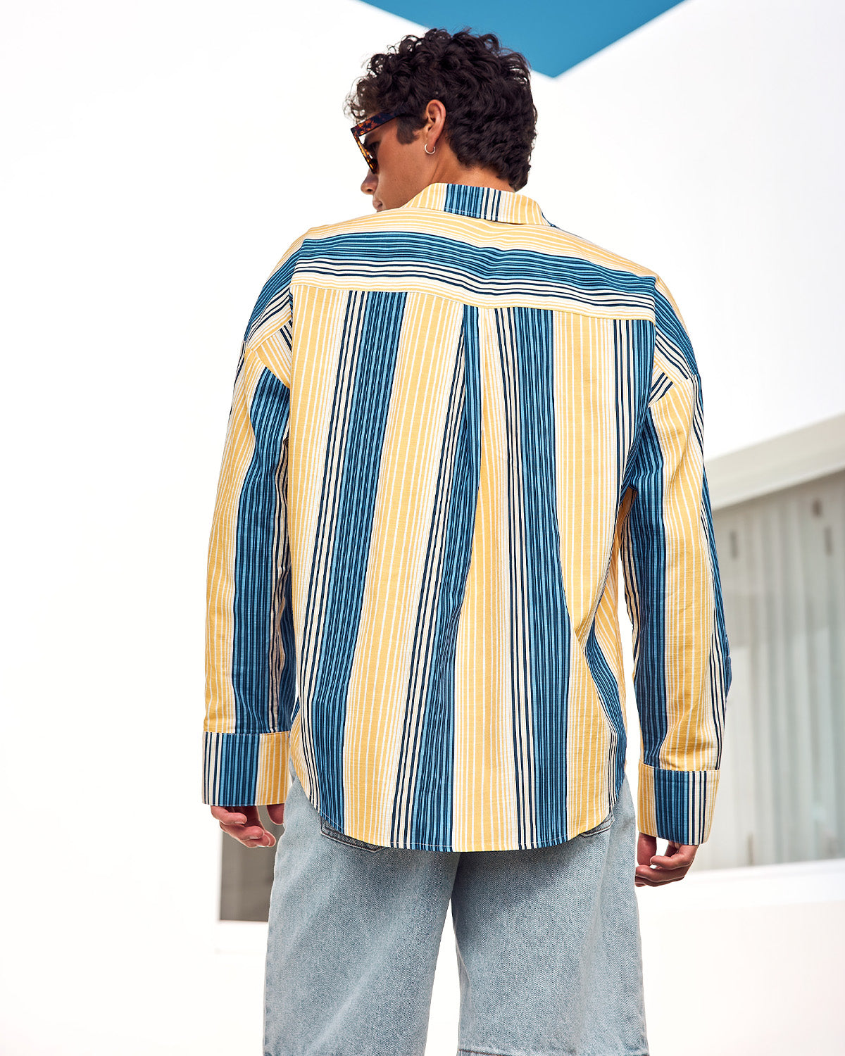 LEON LONG SLEEVE SHIRT - BLUE/ORANGE STRIPE