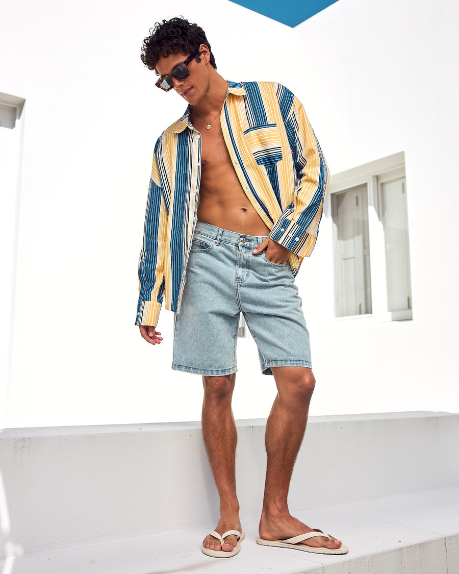 LEON LONG SLEEVE SHIRT - BLUE/ORANGE STRIPE