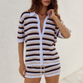 LILIANA SHORT SLEEVE KNIT SHIRT - CHOCOLATE
