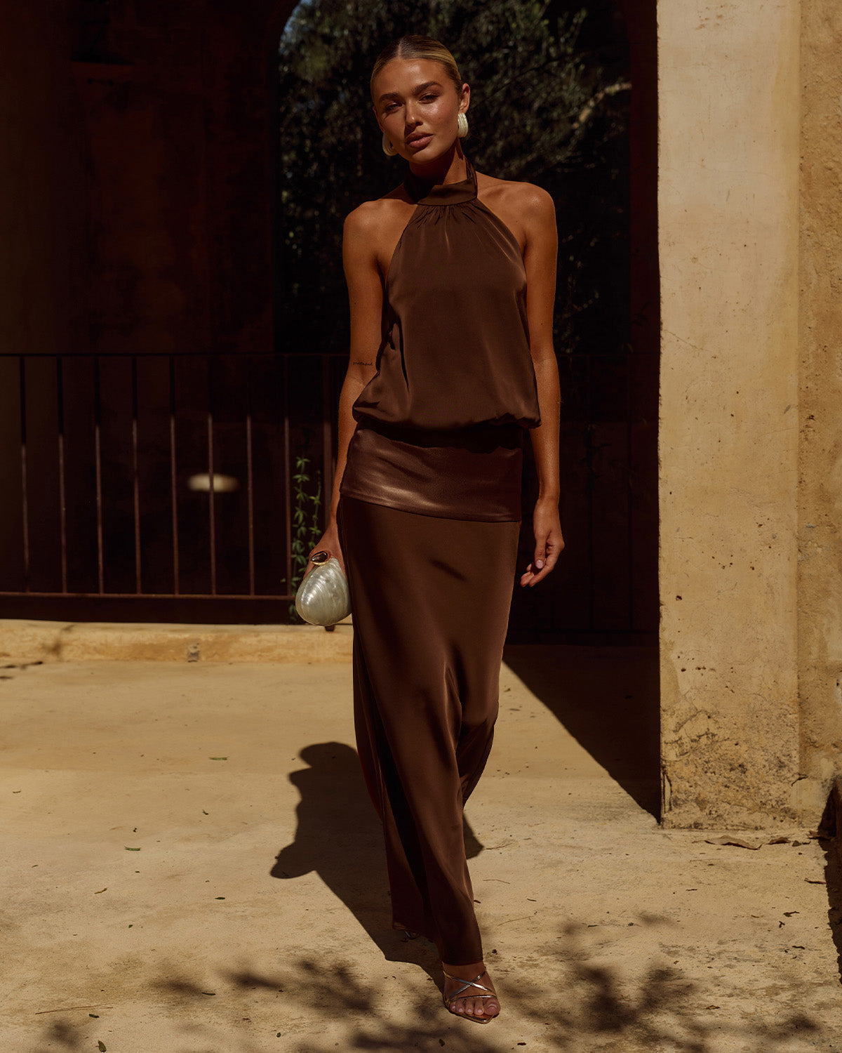 LILIETTE HALTER MAXI DRESS - CHOCOLATE