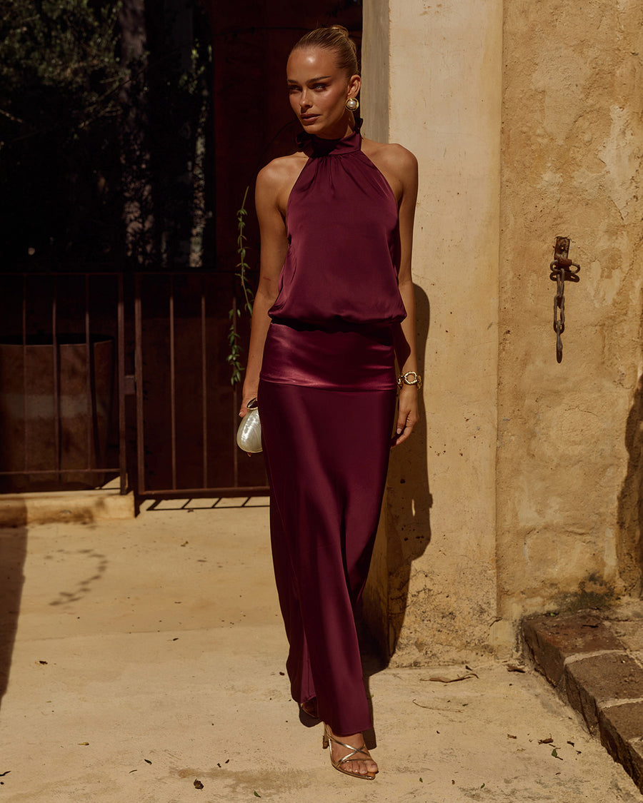 LILIETTE HALTER MAXI DRESS - PLUM