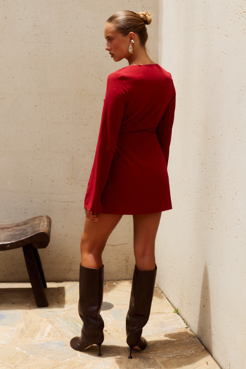 LILLA MINI WRAP DRESS  - CHERRY RED