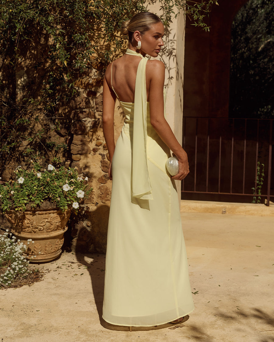 LIORA DRAPED SCARF MAXI DRESS - BUTTER