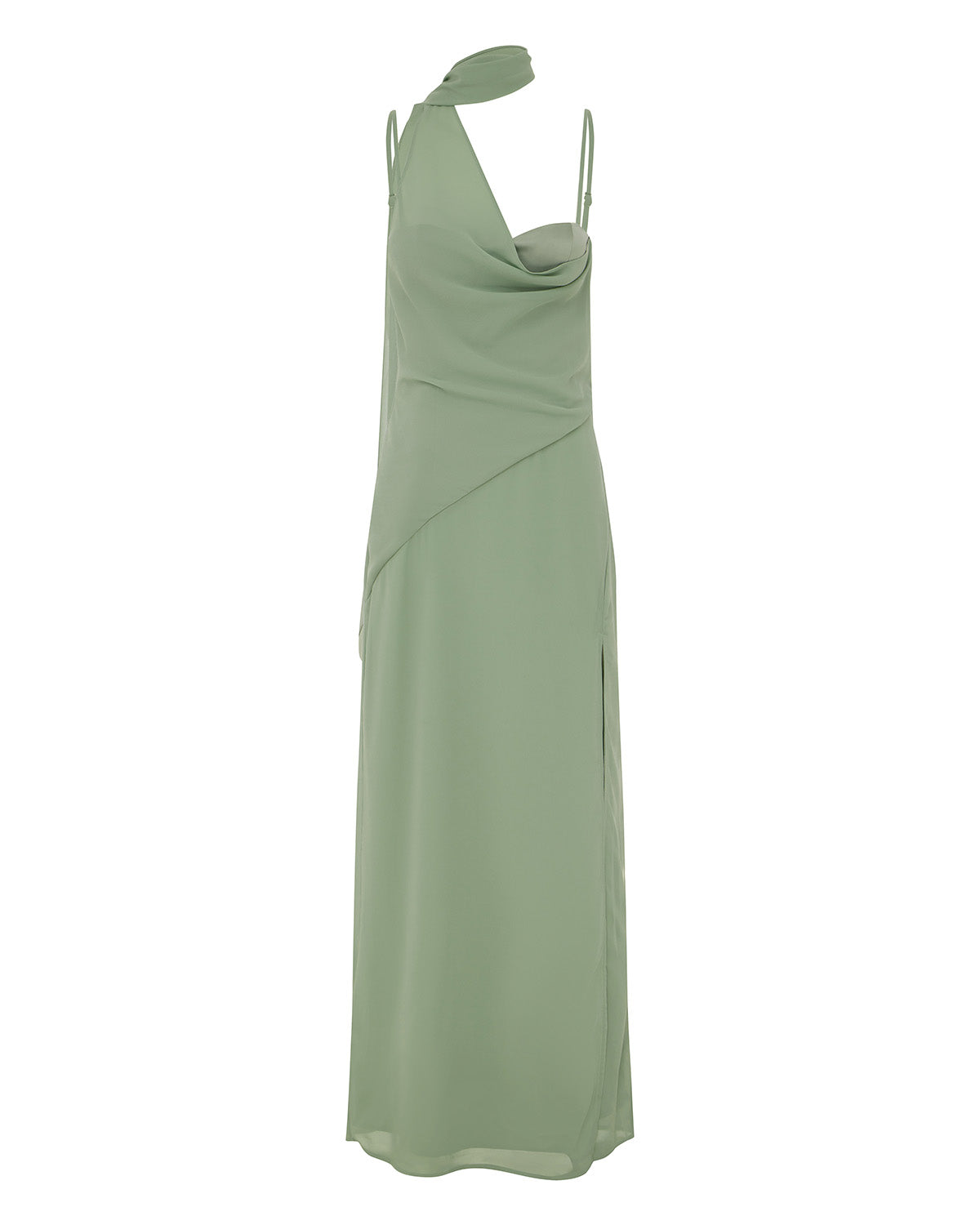 LIORA DRAPED SCARF MAXI DRESS - SAGE