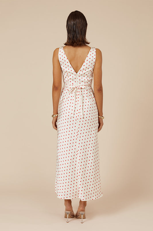 LIVI MIDI DRESS - WHITE/RED - LIVIMIDIDRESS