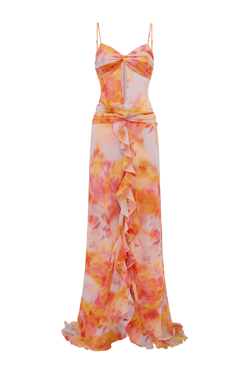 LIVONI RUFFLE MAXI DRESS - CORALI ORANGE