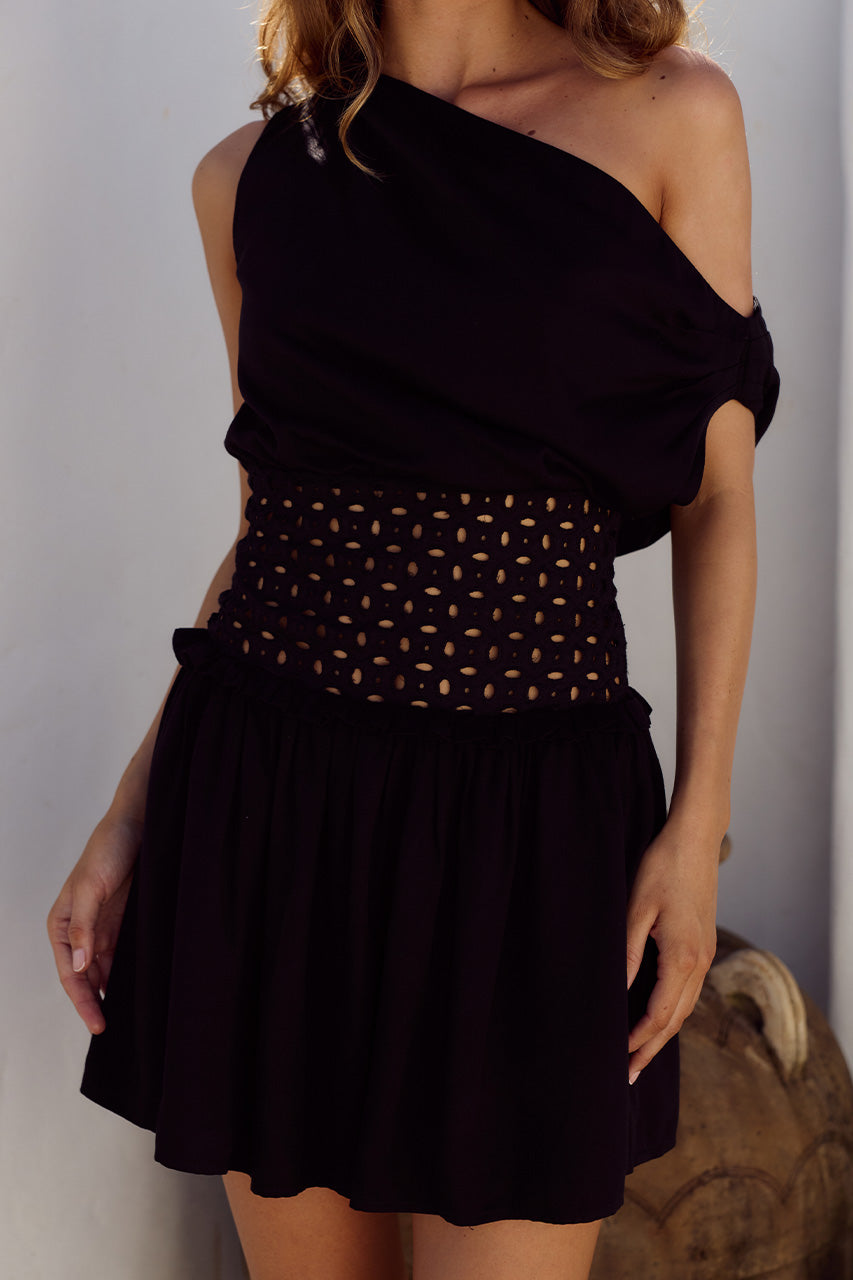 LIZZY ONE SHOULDER MINI DRESS - BLACK