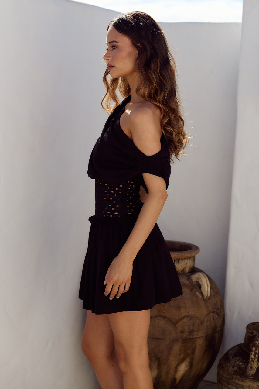 LIZZY ONE SHOULDER MINI DRESS - BLACK
