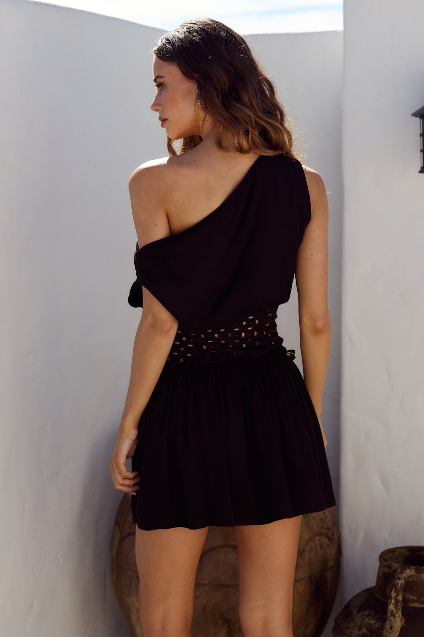 LIZZY ONE SHOULDER MINI DRESS - BLACK