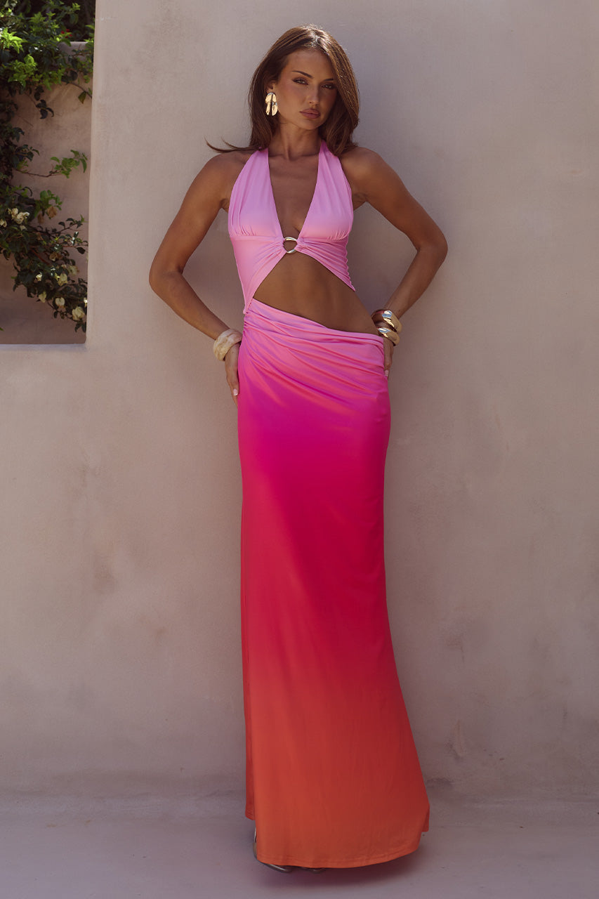 LUMIA HALTER CUTOUT MAXI DRESS - TROPICALE OMBRE