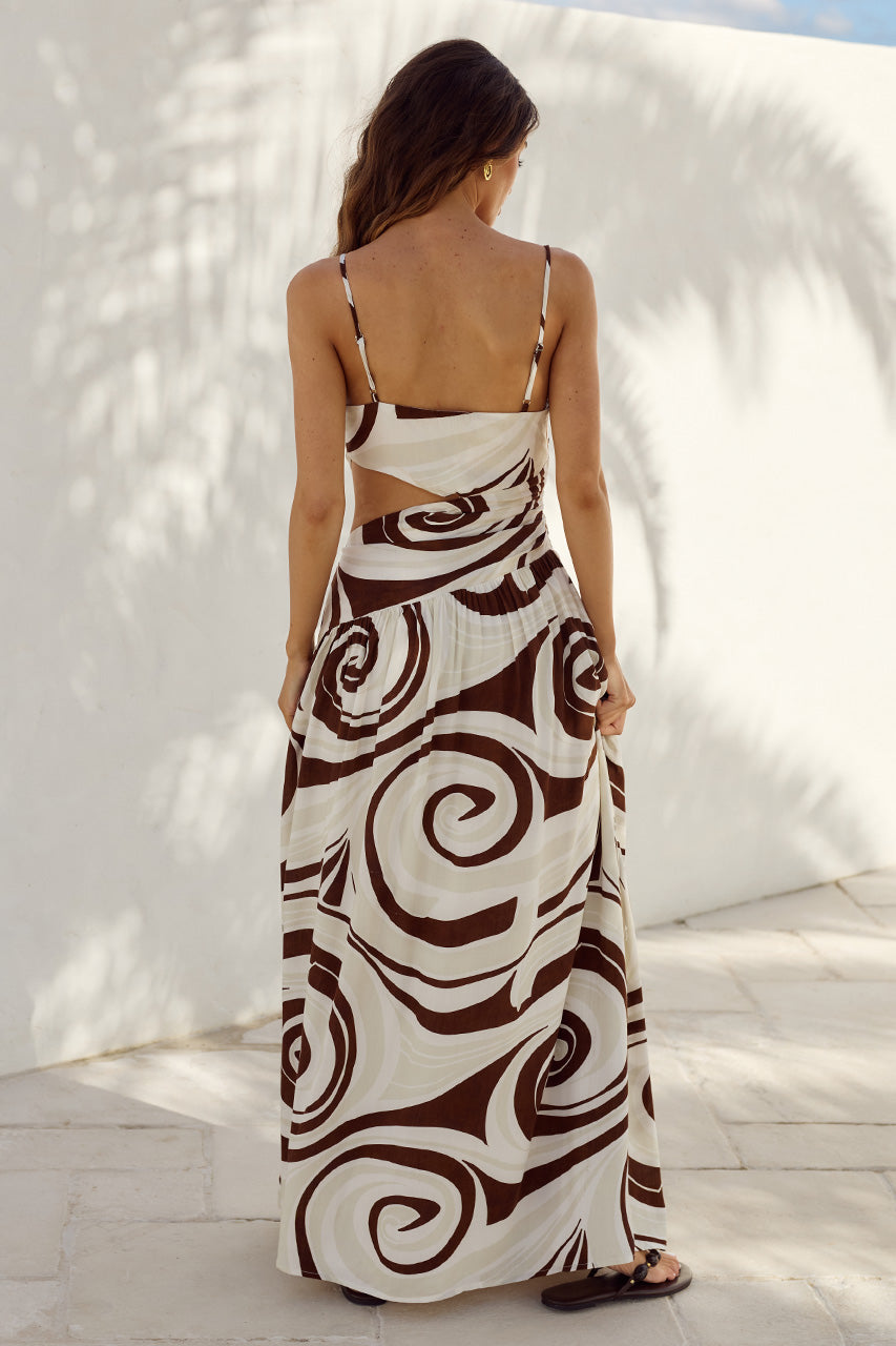 LYLA ASYMMETRICAL MAXI DRESS - RITAL SWIRL CHOC