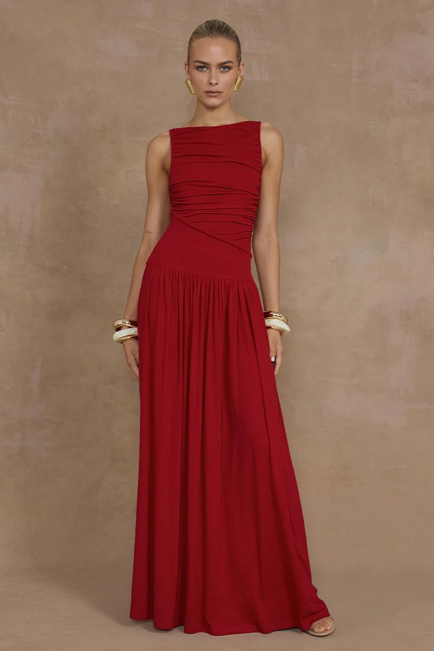 Woman in long red dress