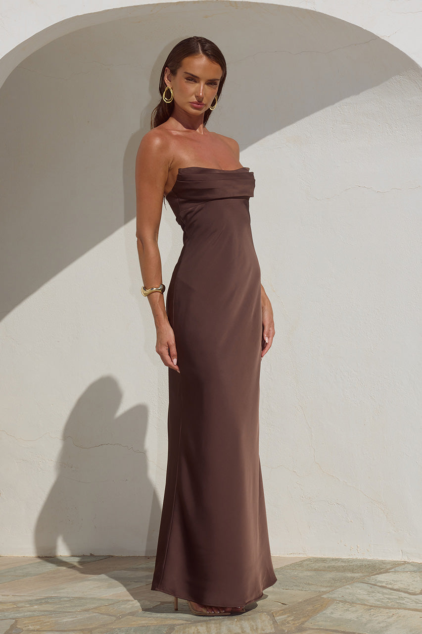 MADELEINE STRAPLESS MAXI DRESS - BITTER CHOCOLATE