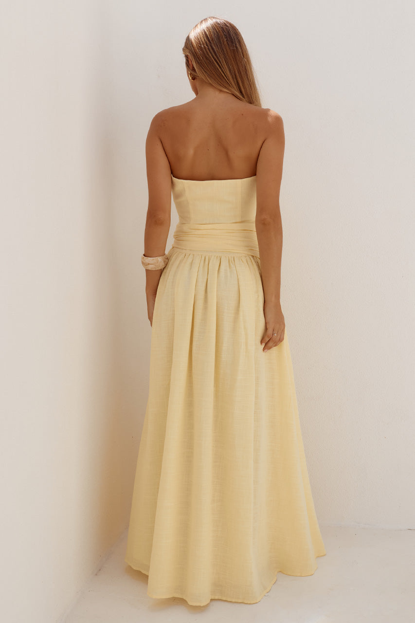 MAEVE STRAPLESS SIDE TIE MAXI DRESS - BUTTER