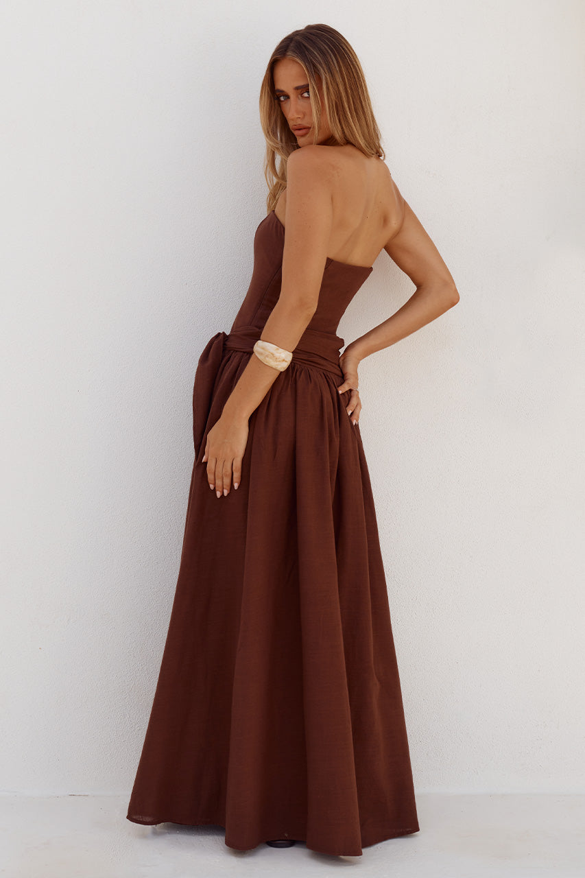 MAEVE STRAPLESS SIDE TIE MAXI DRESS - CHOCOLATE