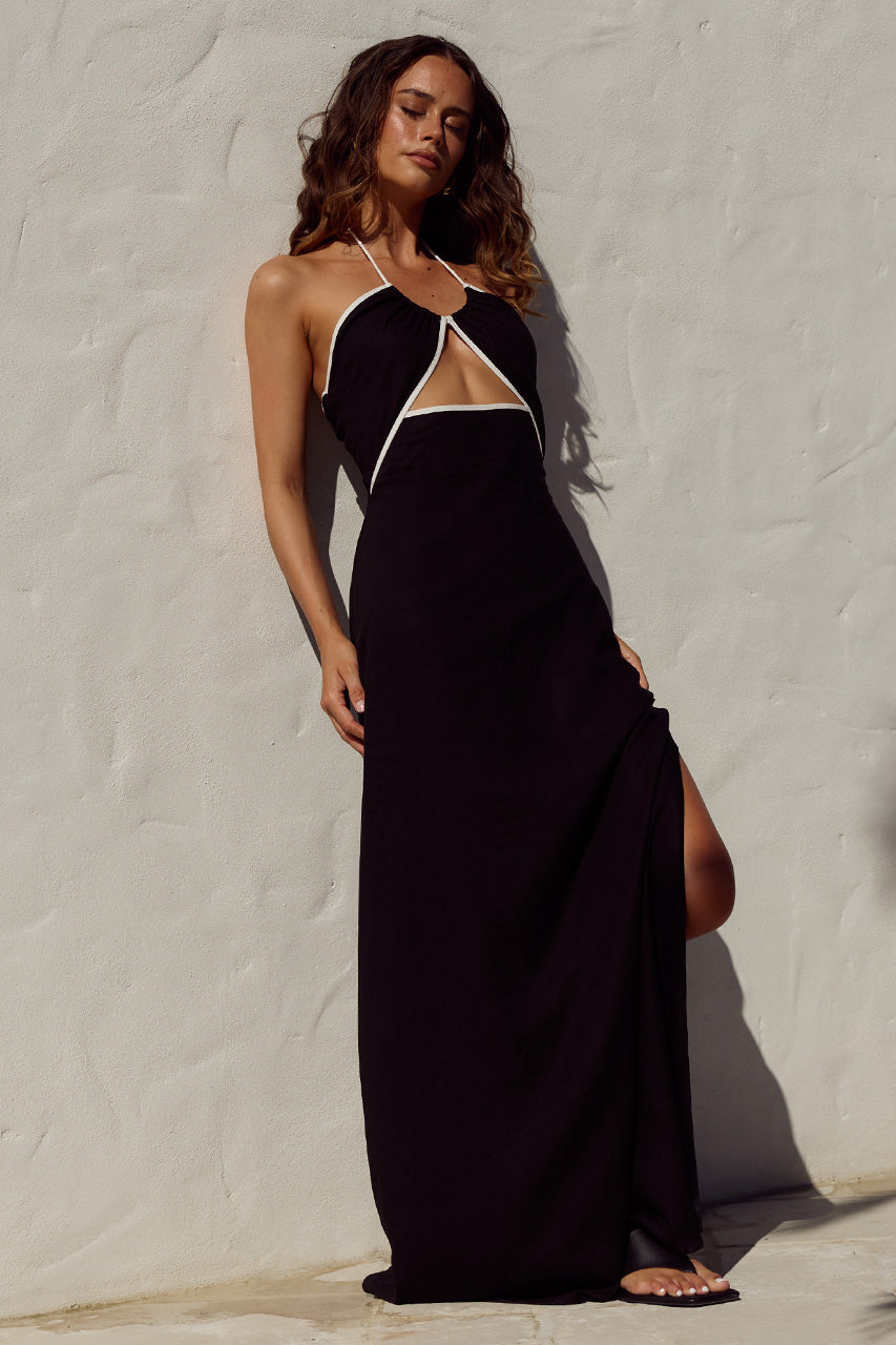 MAIA HALTER MAXI DRESS - BLACK