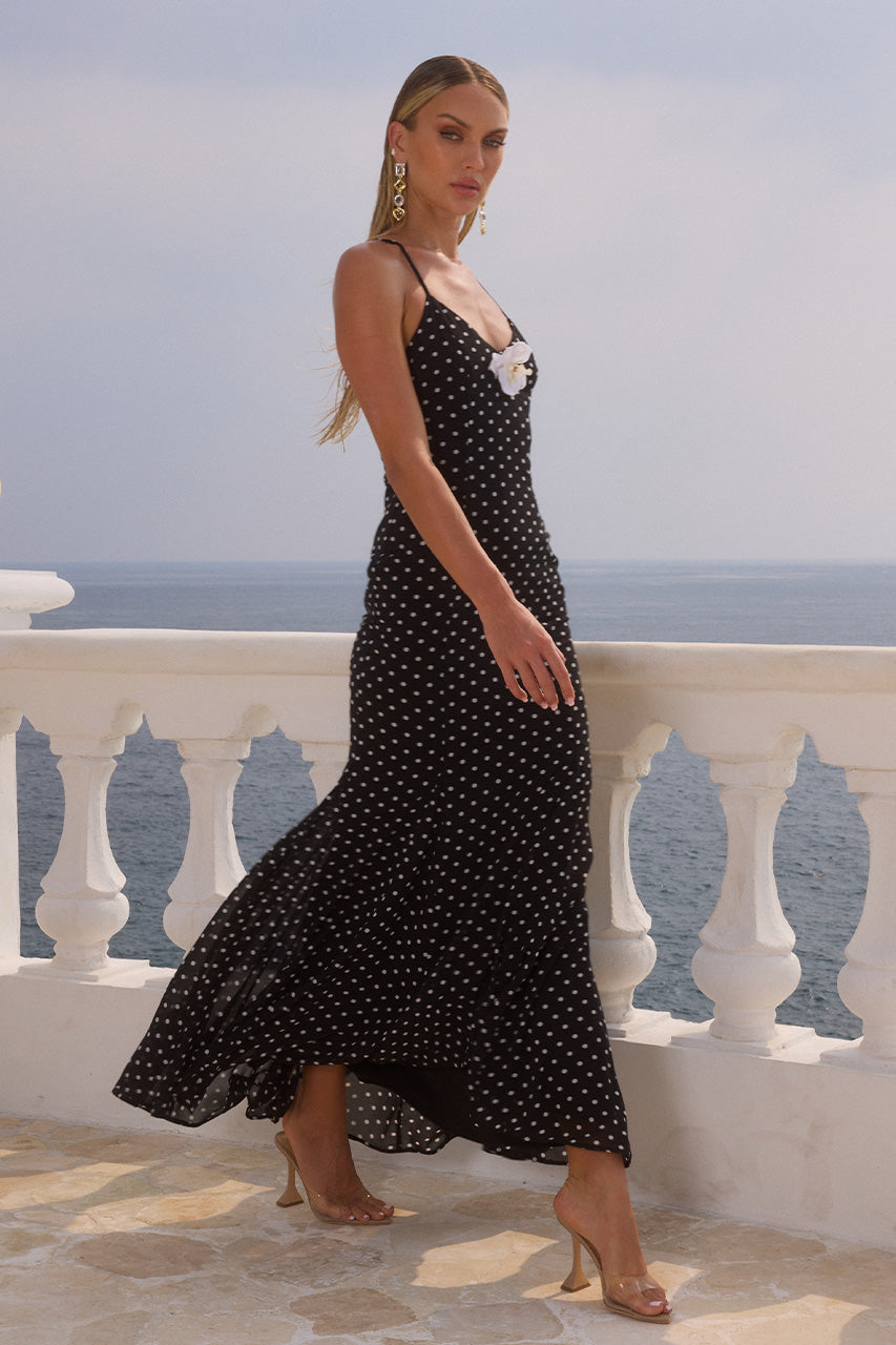 MALIKA MAXI DRESS - BLACK POLKA - MALIKAMAXIDRESSBLACKPOLKA