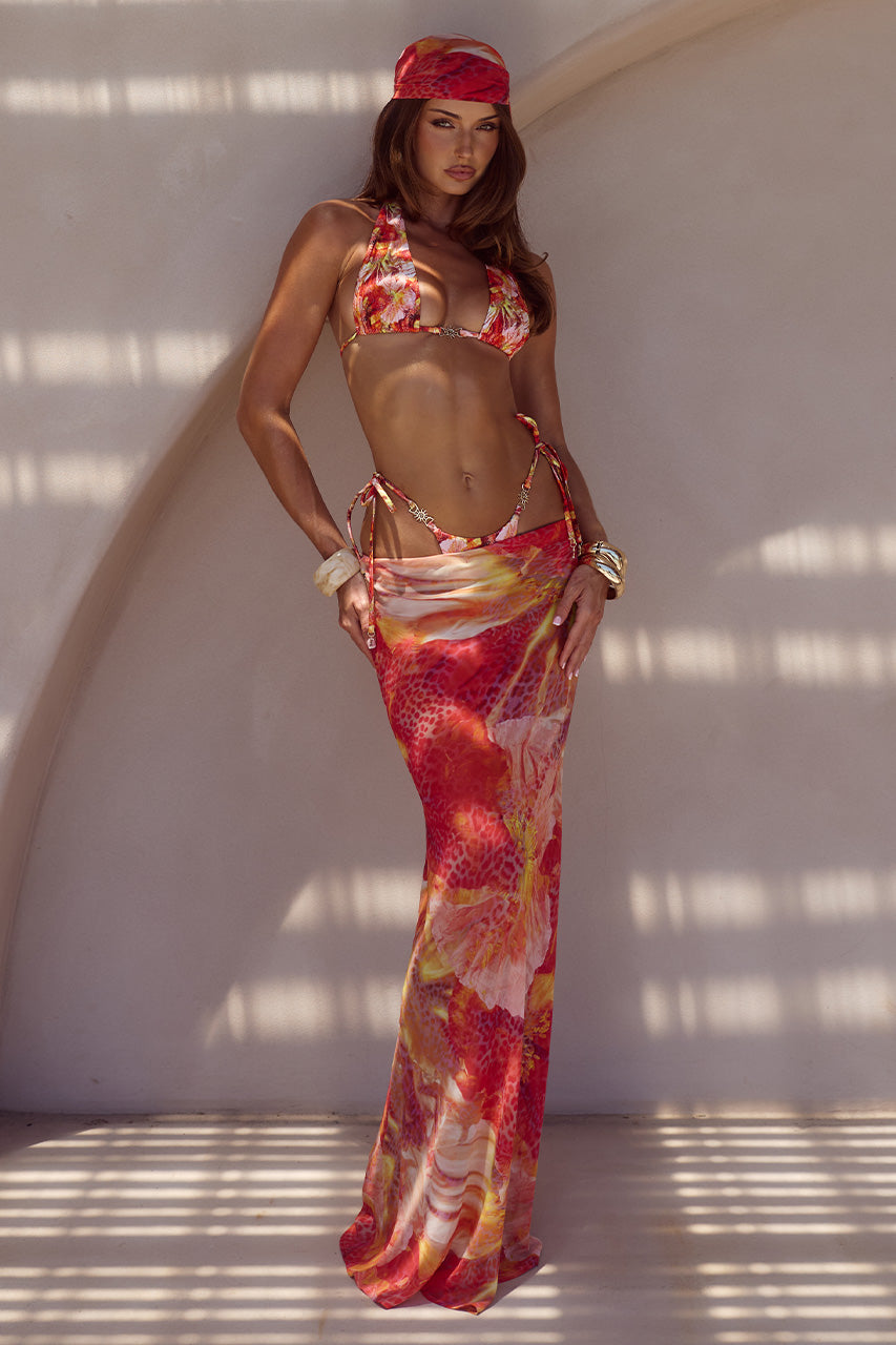 CYRUS LOW WAIST SHEER MAXI SKIRT - KIARA PEACH
