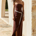 MARTA STRAPLESS MAXI DRESS - CHOCOLATE/SAND STRIPE