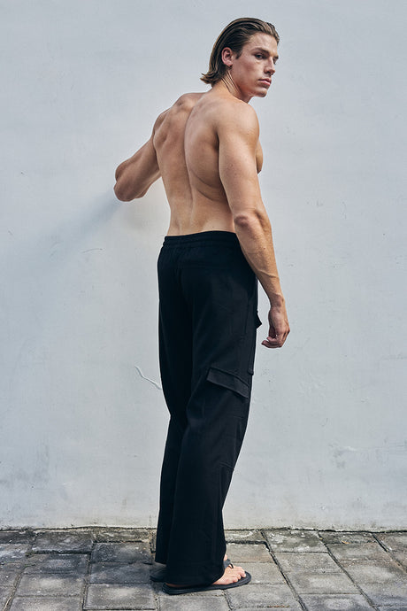 MARVEY WIDE LEG CARGO PANT - BLACK