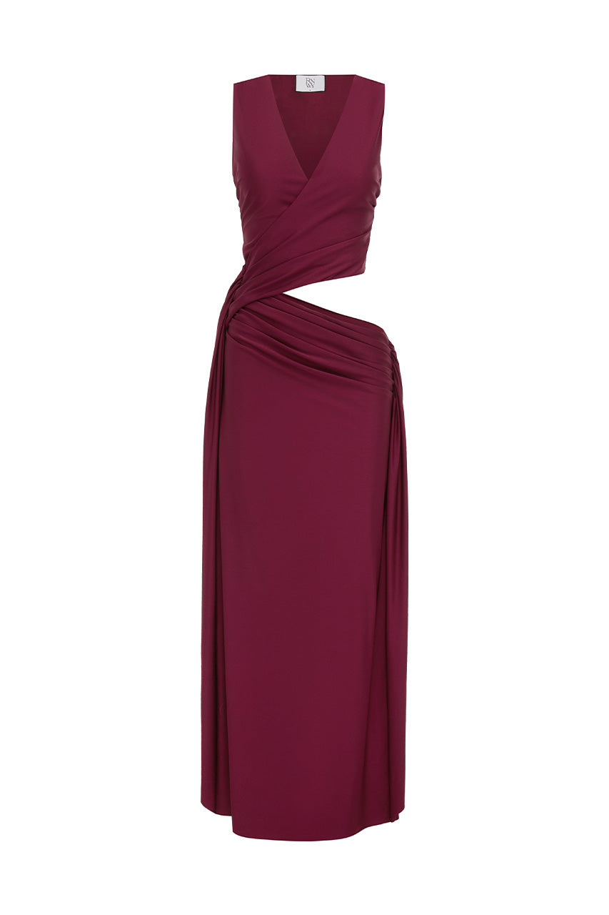MAZINI DEEP PLUNGE MAXI DRESS - BERRY