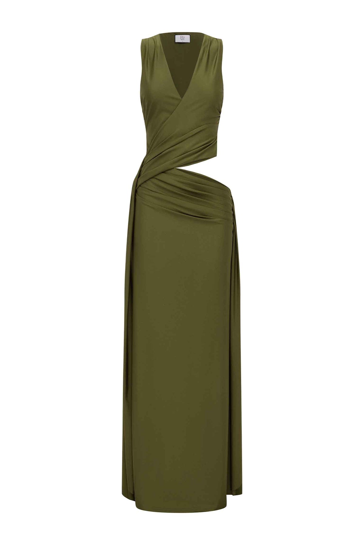 MAZINI DEEP PLUNGE MAXI DRESS - OLIVE