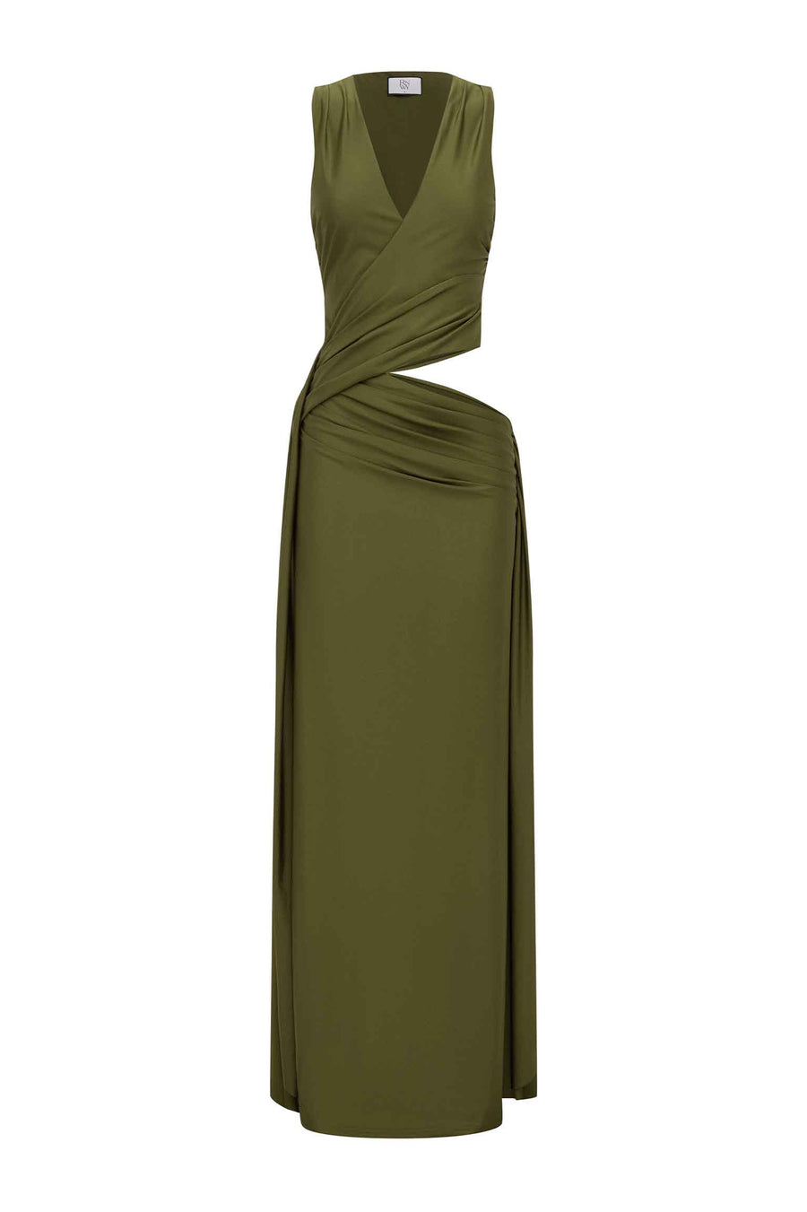 MAZINI DEEP PLUNGE MAXI DRESS - OLIVE