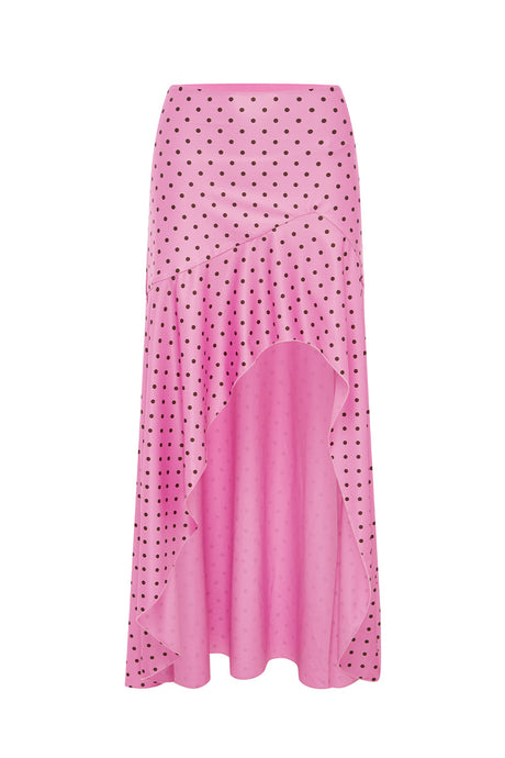 MELODY FLOUNCE MIDI SKIRT - MUSK/CHOC POLKA