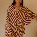MONTIE TIE FRONT SLEEVED SHIRT - MONTIE CHOC