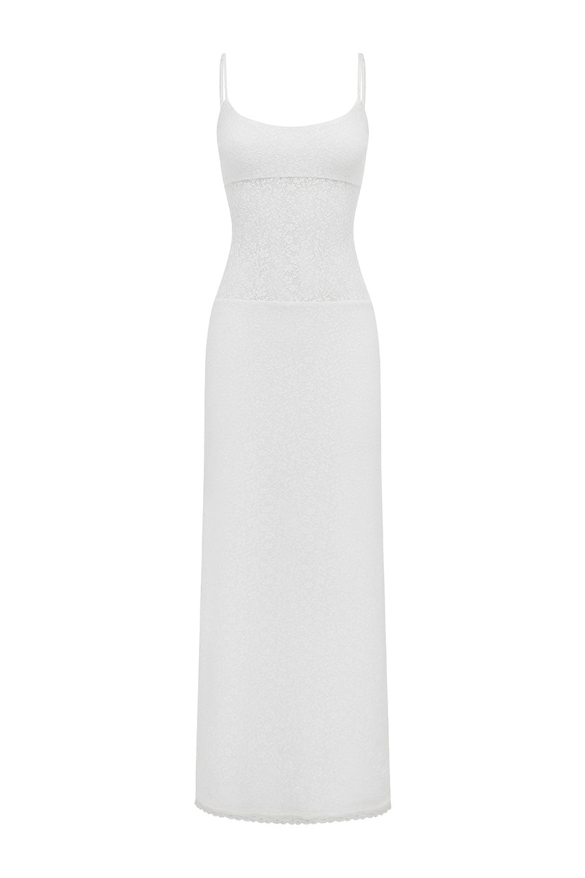 NATALIE SCOOP LACE MAXI DRESS - WHITE