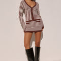 NOEMI LONG SLEEVE KNIT TOP - CHOC STRIPE