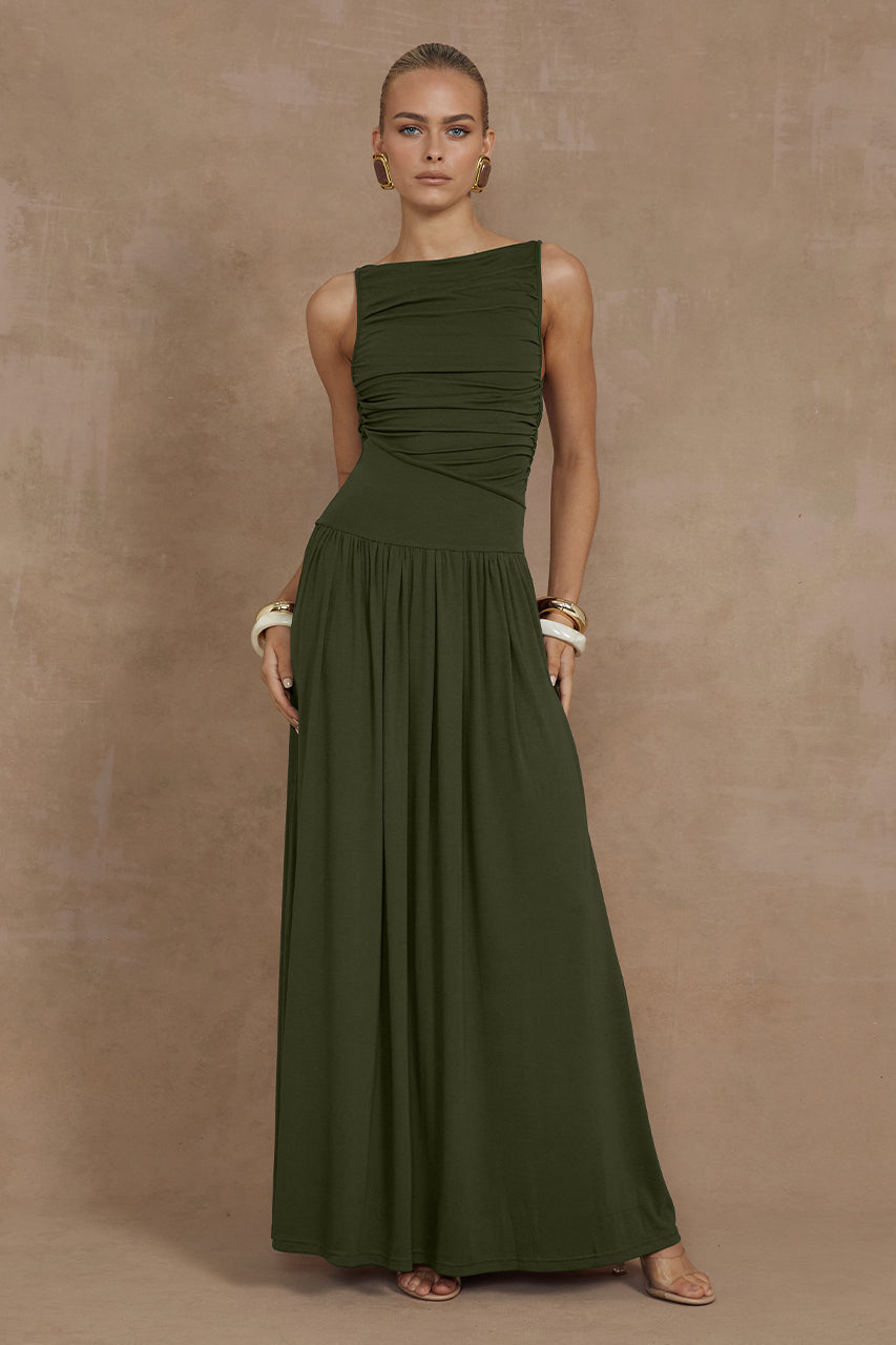 NALLA MAXI DRESS - OLIVE - Nalla-Khaki-_1