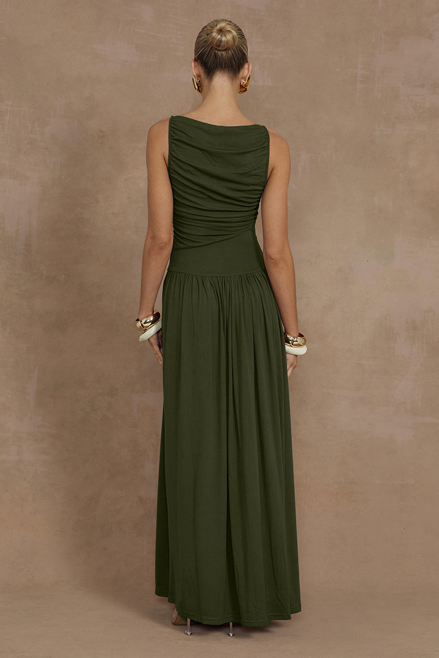 NALLA MAXI DRESS - OLIVE - Nalla-Khaki-_4