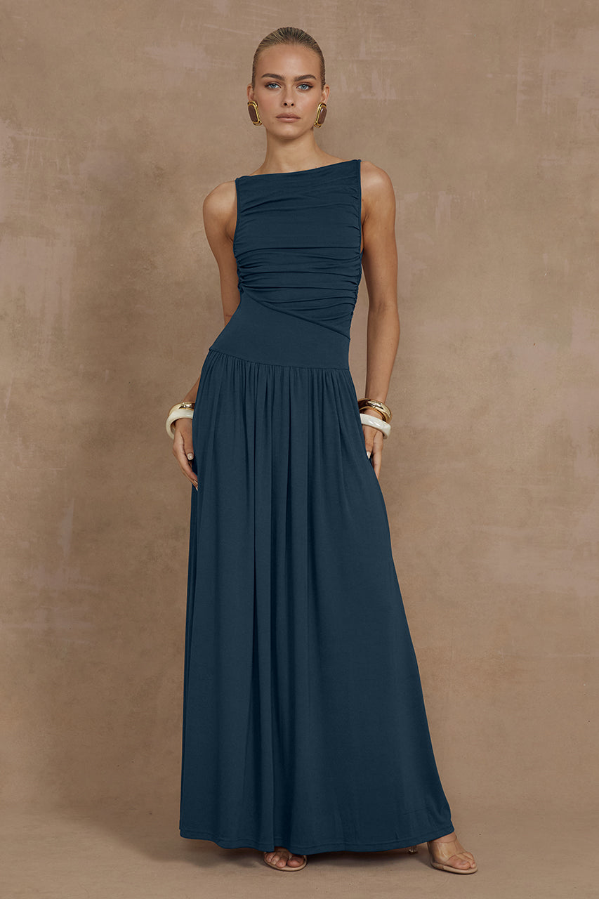 NALLA MAXI DRESS - STEEL - Nalla-Navy-_1