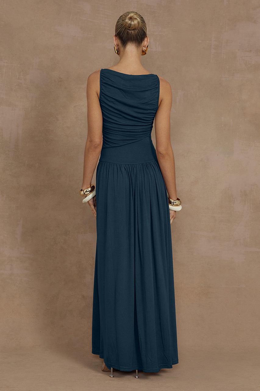 NALLA MAXI DRESS - STEEL - Nalla-Navy-_4