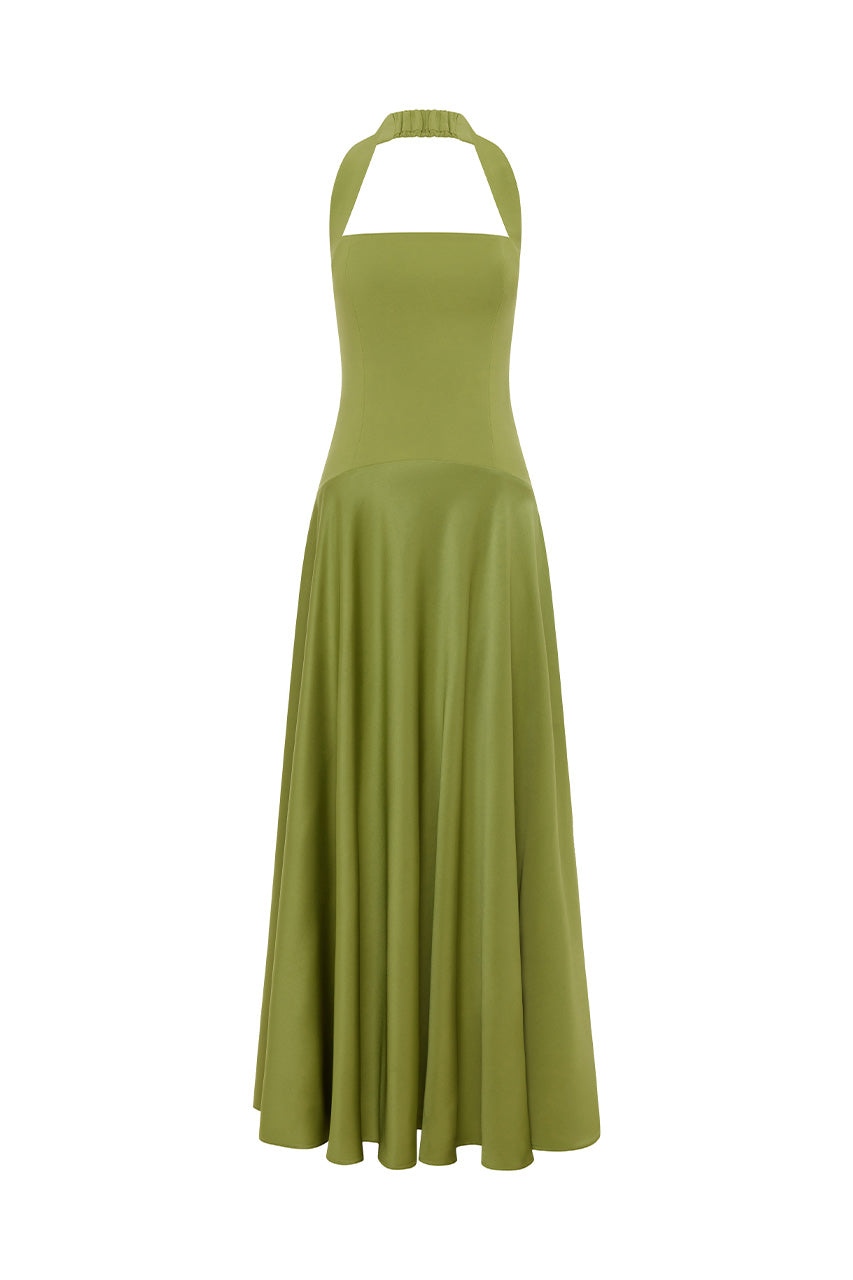 ODINA SQUARE NECK MAXI DRESS - PALM