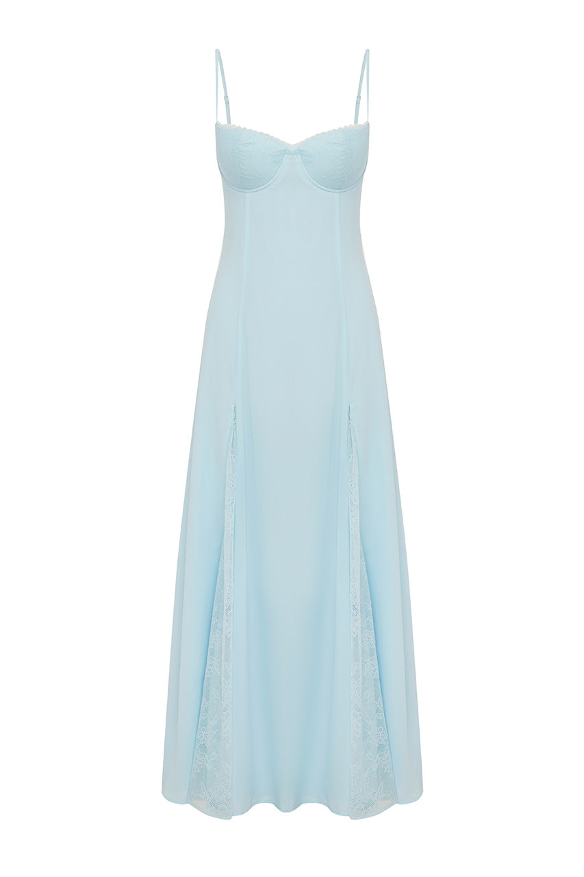 OLEYA BUSTIER LACE MAXI DRESS - SKY BLUE