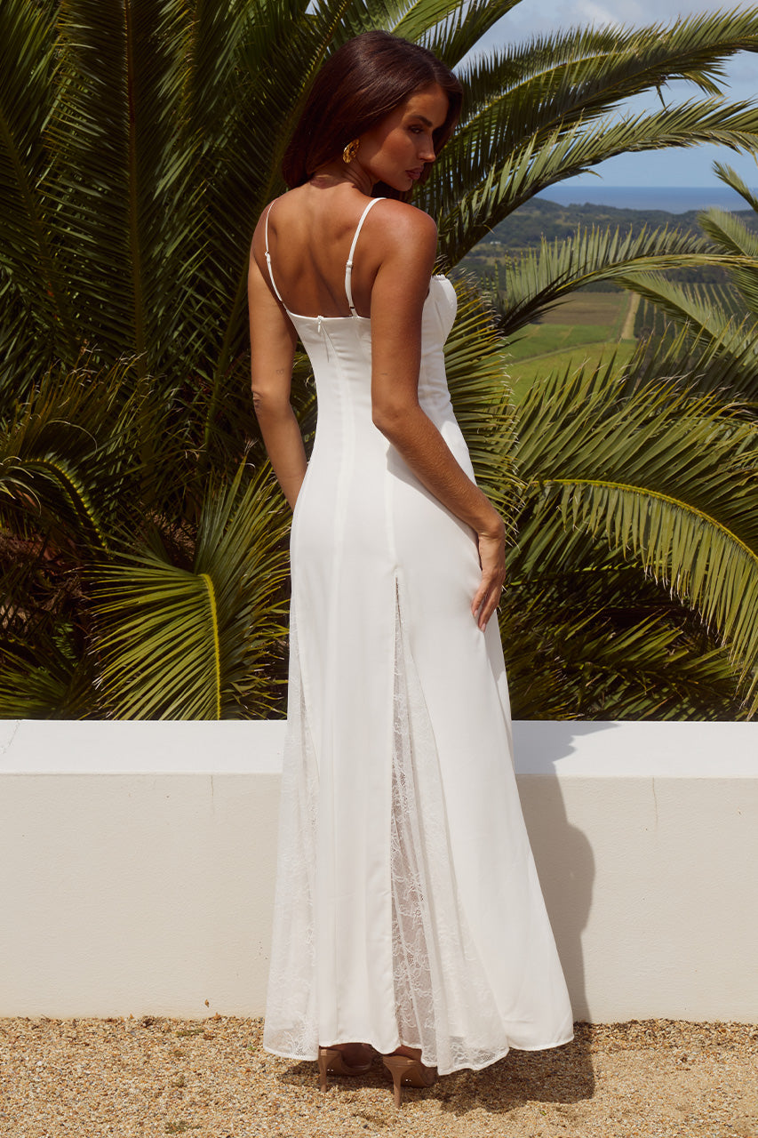 OLEYA BUSTIER LACE MAXI DRESS - WHITE | Runaway The Label Australia