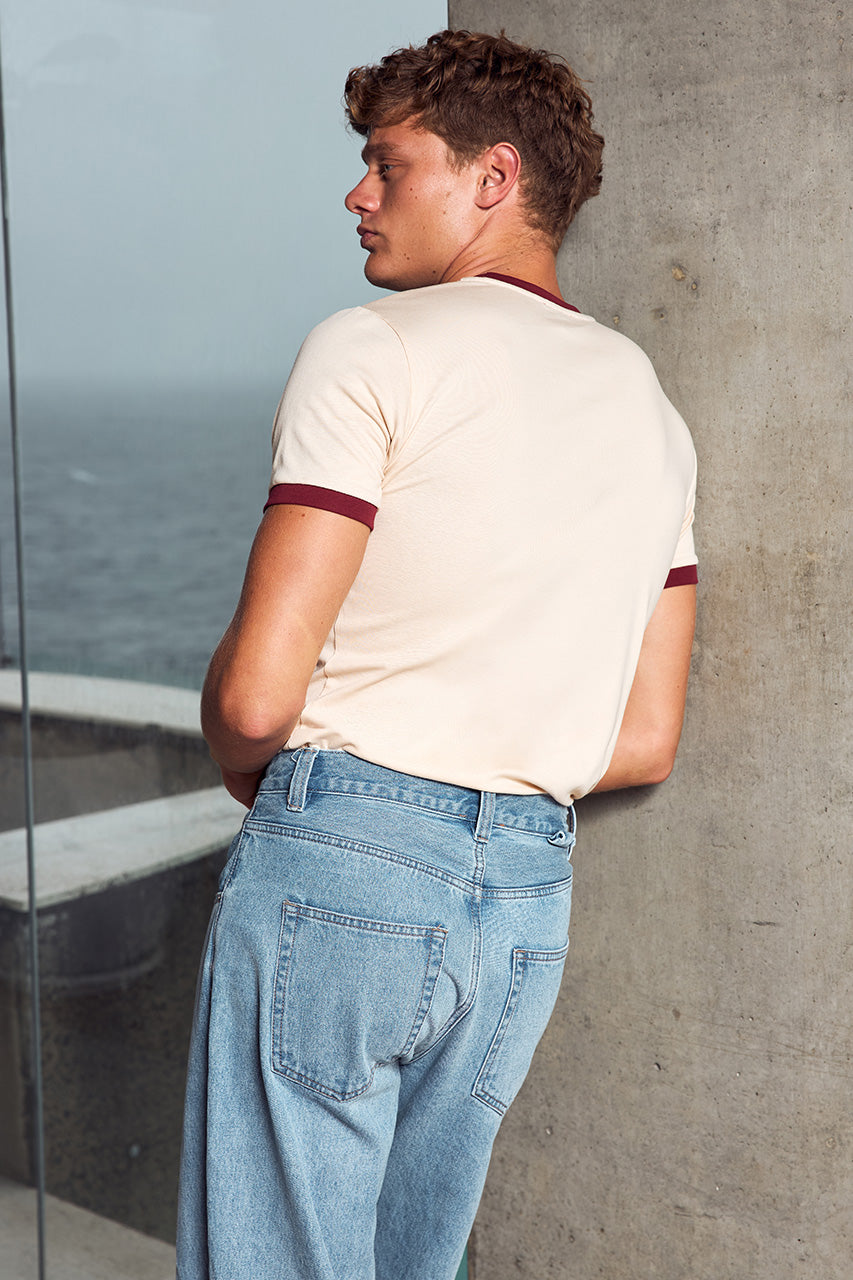 OLIVER SHORT SLEEVE T-SHIRT - SAND/WINE
