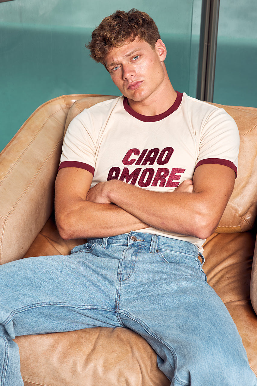 OLIVER SHORT SLEEVE T-SHIRT - SAND/WINE