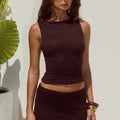 ORLEAN BOAT NECK LACE TOP - CHOCOLATE