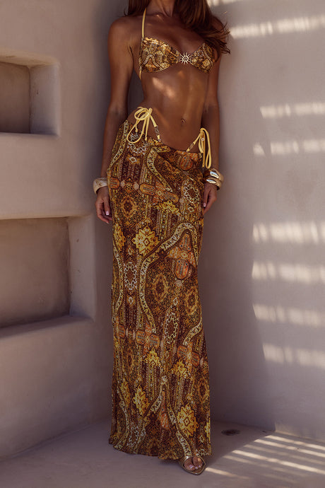 CYRUS LOW WAIST SHEER MAXI SKIRT - MAGNOLIA MANGO