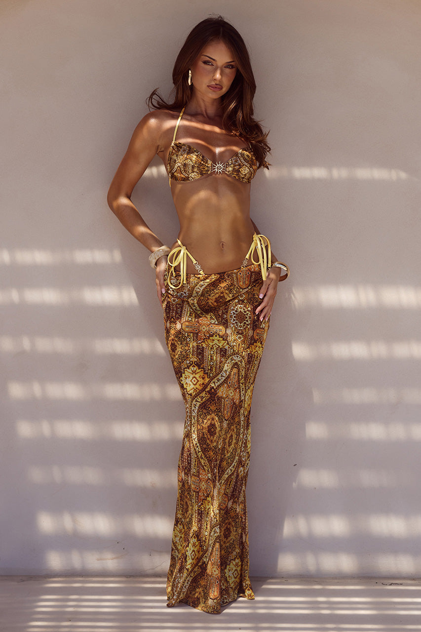CYRUS LOW WAIST SHEER MAXI SKIRT - MAGNOLIA MANGO