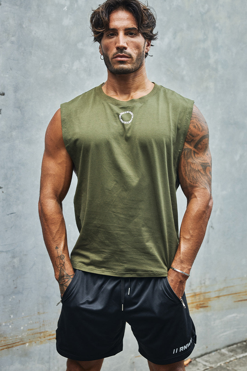 RNWY CREST FITTED TANK TOP - KHAKI