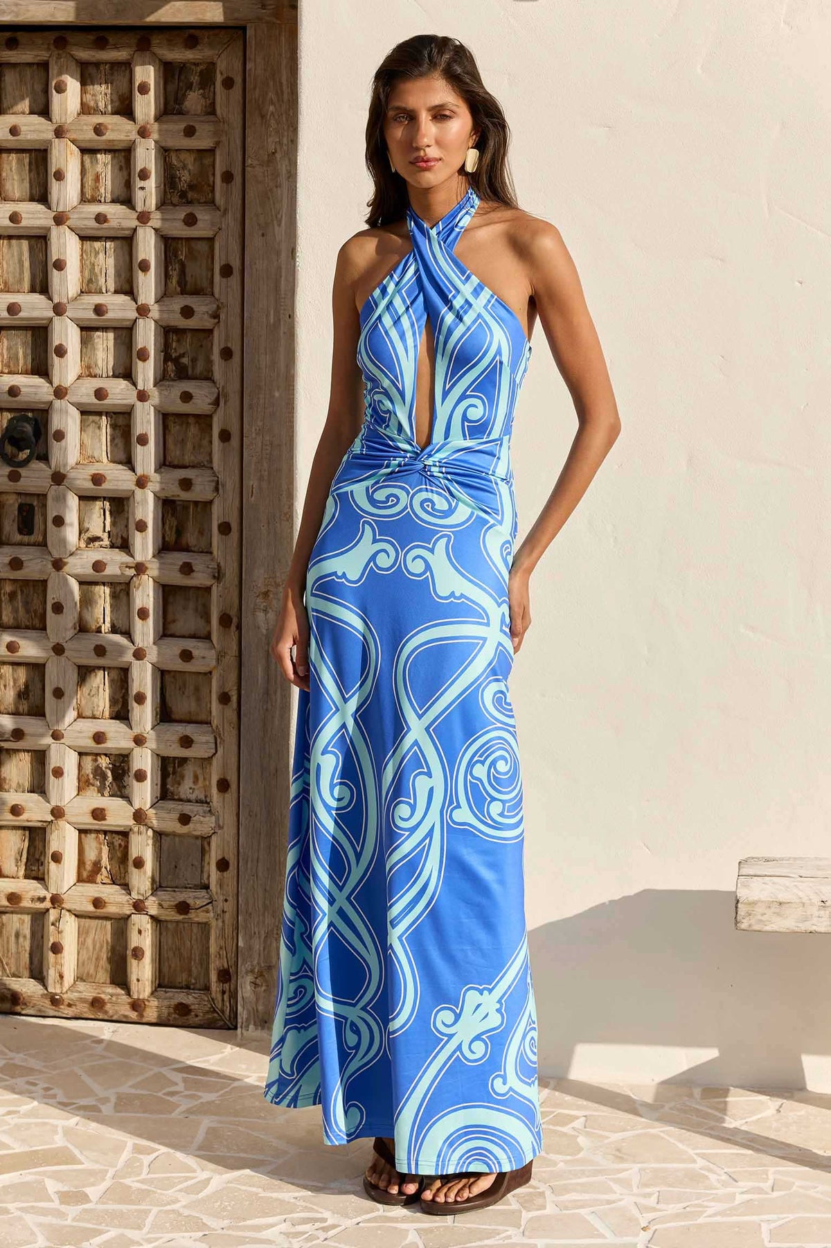 ROMMI TWIST HALTER MAXI DRESS - ROMMI BLUE